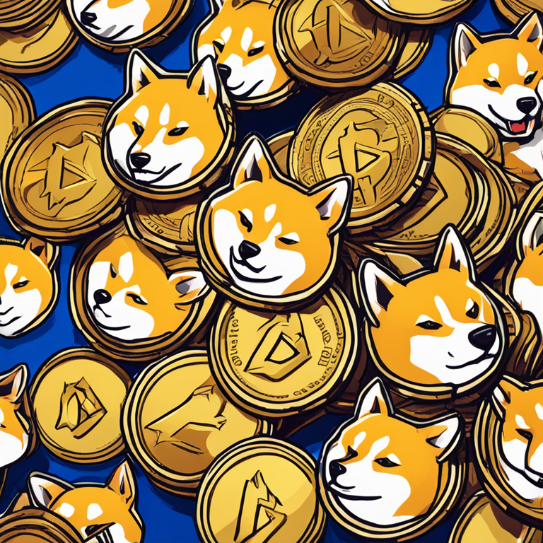 hand-drawn digital illustration of a pile of shiny Dogecoin, Artstation HQ, digital art, vibrant colors, trendy magazine style