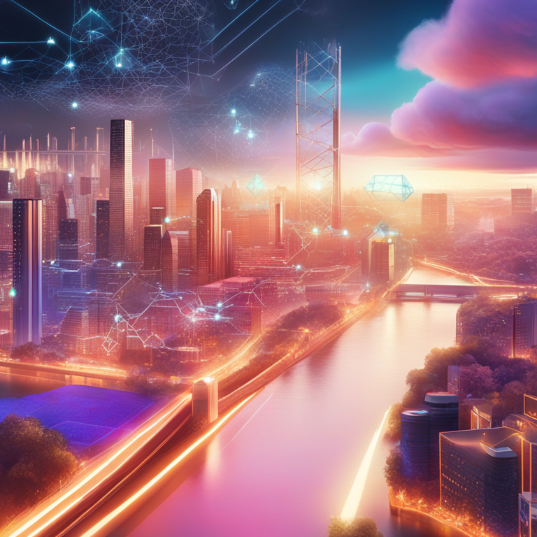 A detailed, vibrant digital illustration showing the interplay of blockchain technology and financial growth in Nordic countries, with futuristic elements and a touch of Scandinavian elegance, trending on Artstation