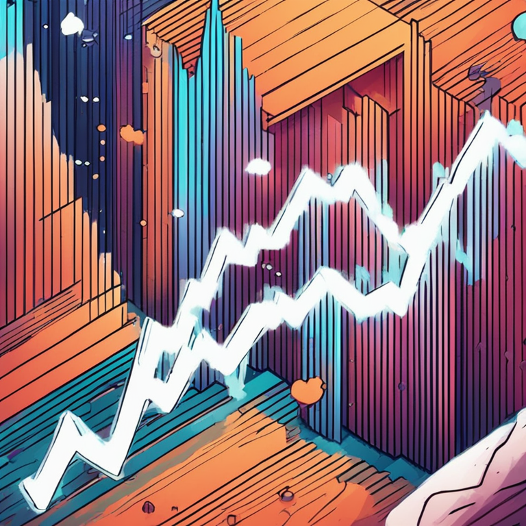 hand-drawn digital illustration, Artstation HQ, digital art, Ripple and cryptocurrency charts, interacting arrows showing bullish and bearish trends, modern stock market graphics, artistic interpretation, trending on Artstation