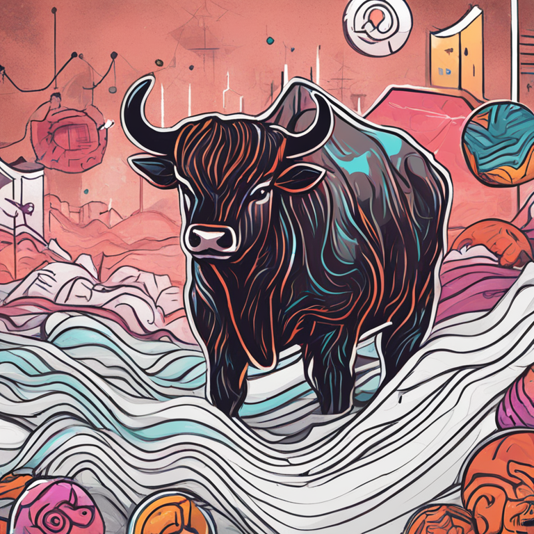 abstract hand-drawn digital illustration of bullish and bearish market trends in Ripple, Artstation HQ, digital art