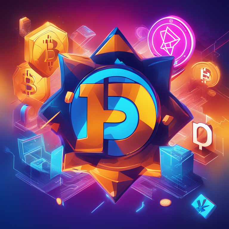 abstract digital illustration of cryptocurrency symbols intertwined with political elements like voting ballots and campaign posters, vibrant colors, Artstation HQ, digital art