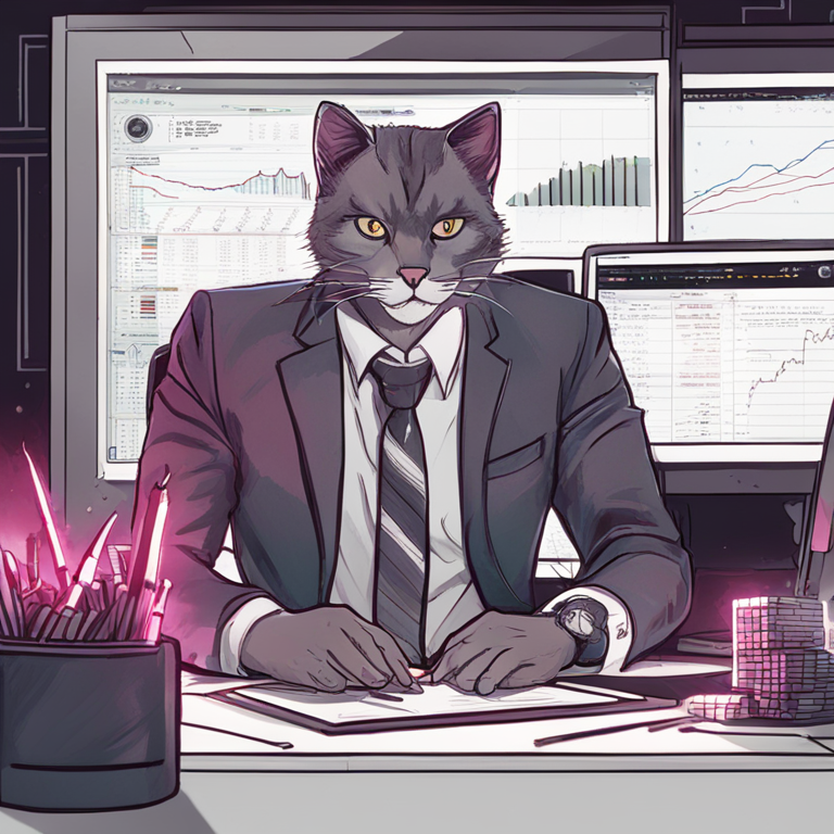 hand-drawn digital illustration of Keith Gill, aka Roaring Kitty, triumphantly at a desk surrounded by fluctuating crypto graphs, engaging style, Artstation HQ, digital art