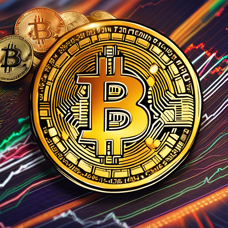 Hand-drawn digital illustration, Artstation HQ, digital art: Bitcoin represented by a golden coin hovering above a fluctuating stock graph, next to a meme-inspired Pepe coin and a GameStop stock chart ascending dramatically, vibrant colors, detailed, glossy finish, trending on Artstation, high-tech, stylistic presentation with a quirky twist.