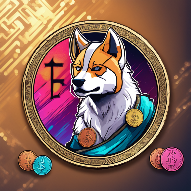 Hand-drawn digital illustration of Floki Inu coin leading a pack of meme coins, featuring vibrant colors, Artstation HQ, digital art