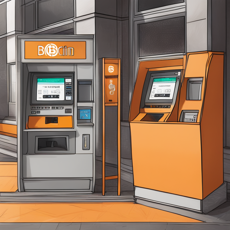 hand-drawn digital illustration of Bitcoin ATM and ETF trends, Artstation HQ, digital art