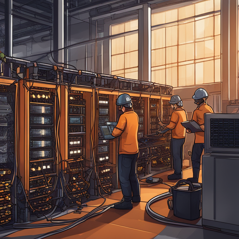 hand-drawn digital illustration of advanced bitcoin mining operation in progress, Artstation HQ, digital art