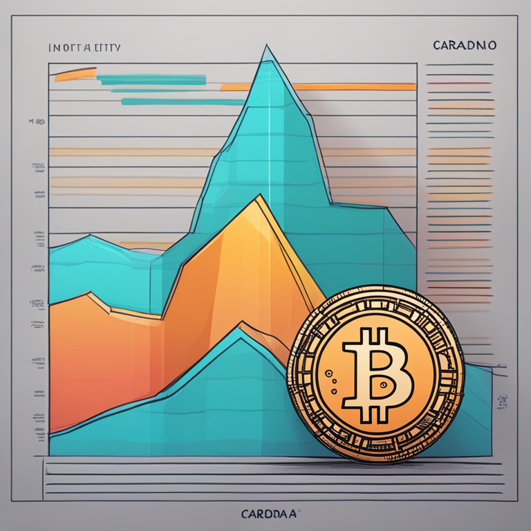 Hand-drawn digital illustration of Cardano ADA cryptocurrency growth chart, showing key levels, sleek modern design in Artstation HQ style, vibrant and detailed digital art