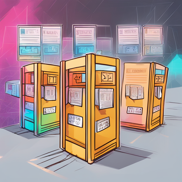 hand-drawn digital illustration, Artstation HQ, digital art, conceptual image of blockchain voting, community engagement, colorful digital ballots, unity and democracy in cryptocurrency, digital illustration