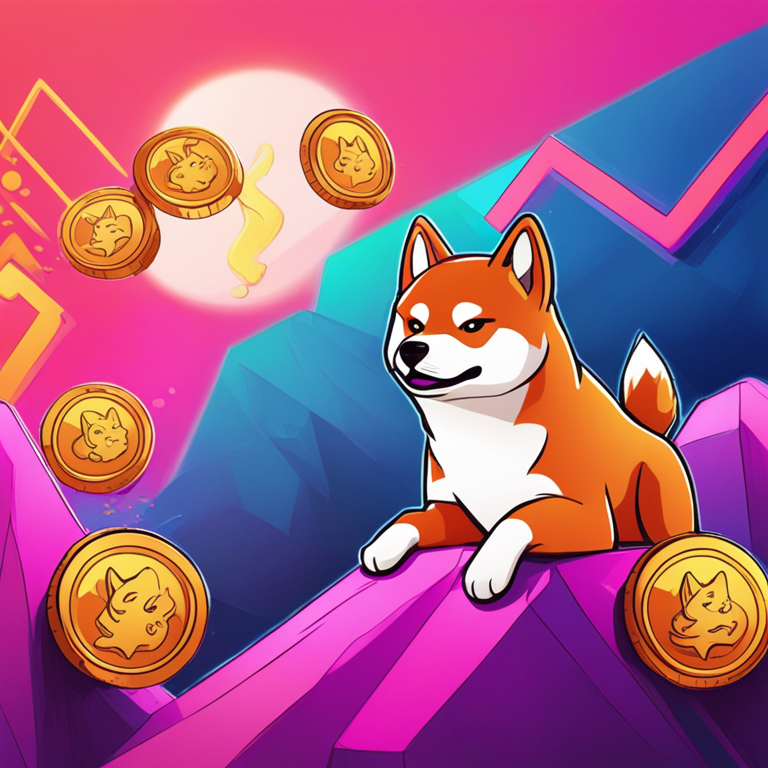 hand-drawn digital illustration of Bollinger Bands indicators with Shiba Inu, Artstation HQ, trending cryptocurrency analysis, vibrant colors, futuristic financial charts