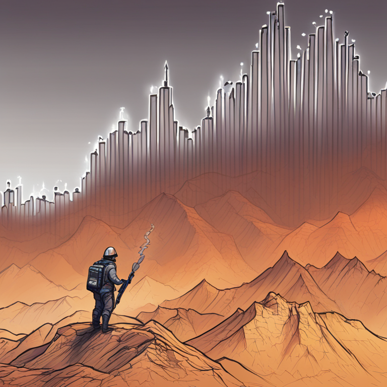 Bitcoin hashrate chart showing decline, hand-drawn digital illustration, Artstation HQ, digital art