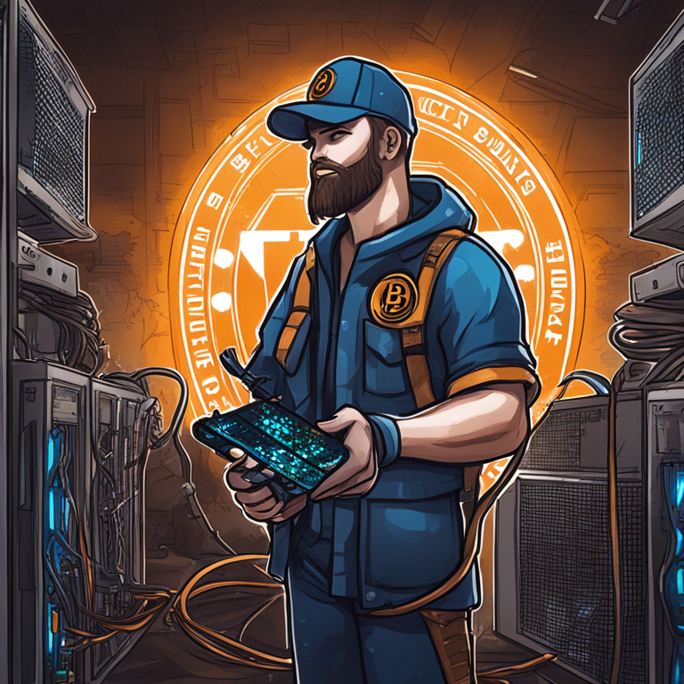 Digital illustration depicting Bitcoin miners and declining hashrate, hand-drawn digital illustration, Artstation HQ, digital art