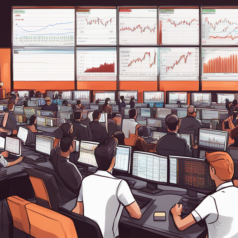 Hand-drawn digital illustration of crypto and stock market dynamics, Artstation HQ, digital art