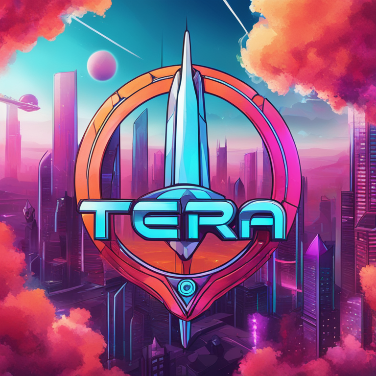 hand-drawn digital illustration of Terra Classic logo in futuristic style, Artstation HQ, digital art, futuristic city background, vibrant colors, trending on Artstation, high-tech design