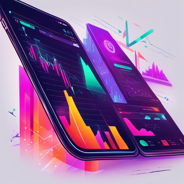 hand-drawn digital illustration of futuristic trading chart on digital device, Artstation HQ, digital art, vibrant colors, sleek design, financial analysis, abstract elements, trending on Artstation