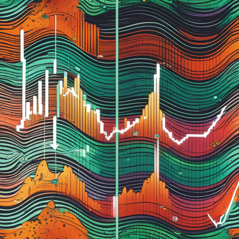 A dynamic, colorful, hand-drawn digital illustration of the TD Sequential Indicator on Bitcoin charts, showing a buy signal, Artstation HQ, digital art