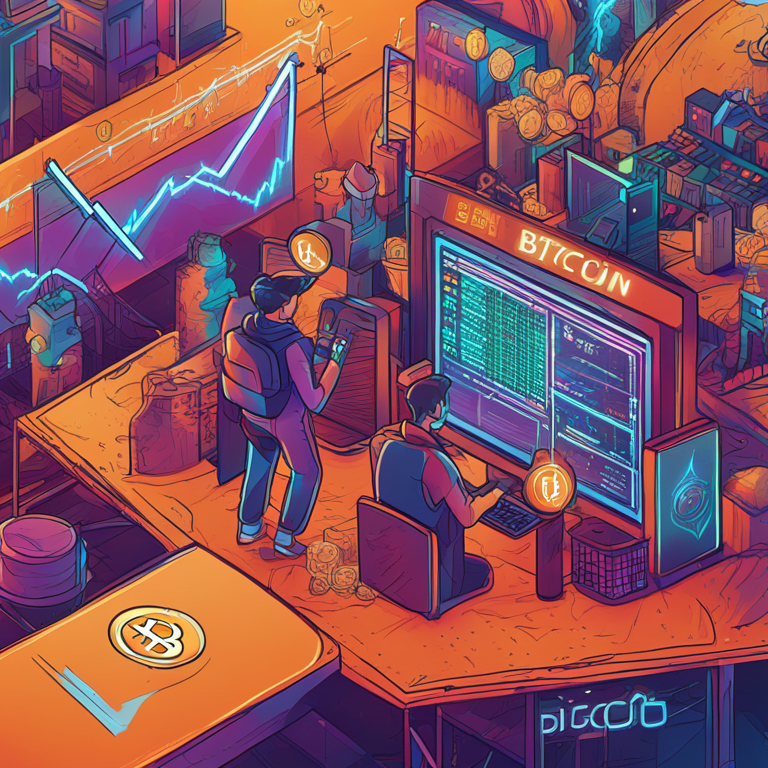 A sleek hand-drawn digital illustration of Bitcoin's market activity, highlighting a bullish trend, created by a digital artist on Artstation HQ, vibrant colors and detailed lines, showcasing the high-tech world of cryptocurrency.