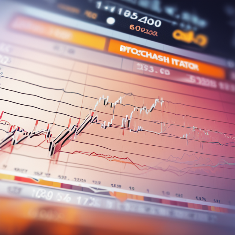 A detailed digital art representation of Stochastic RSI indicator trending vertically on a Bitcoin price chart, hinting at bullish sentiment, Artstation HQ, digital illustration