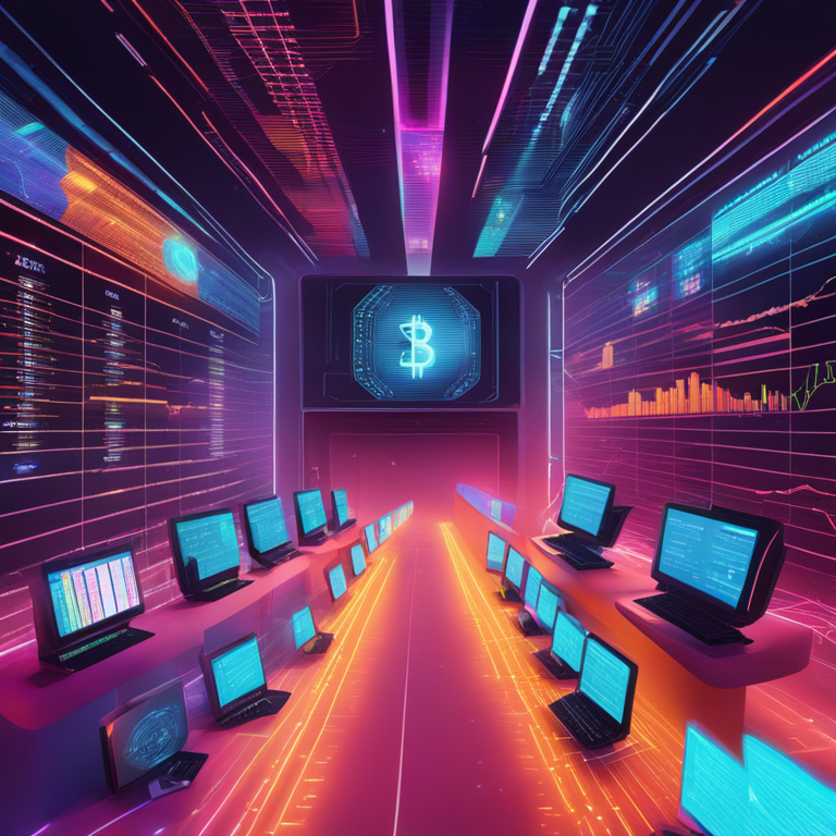 Digital illustration depicting futuristic crypto trading with data streams, vibrant colors, Artstation HQ, trending 2023