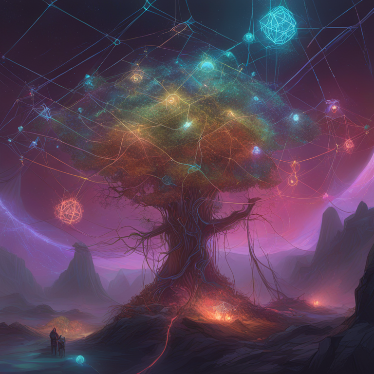 a hand-drawn digital illustration, Artstation HQ style, depicting a futuristic blockchain network with connected nodes, digital art, vibrant colors, IOTA 2.0 Testnet, by Peter Mohrbacher and Donato Giancola