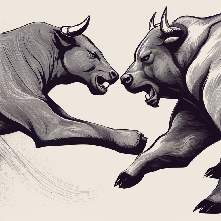 abstract illustration of a bull and bear fighting, hand-drawn digital illustration, Artstation HQ, digital art