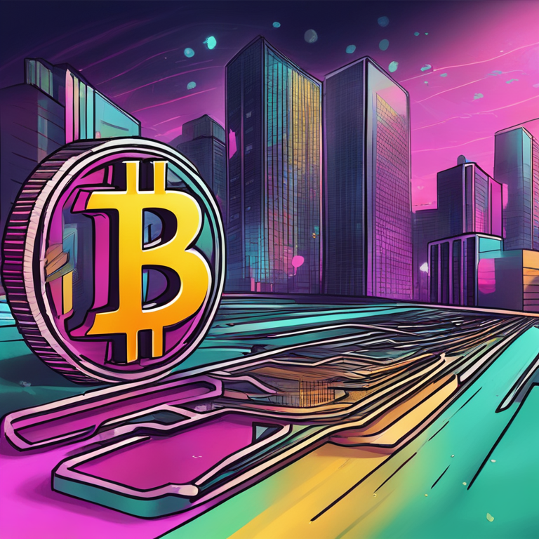 hand-drawn digital illustration of Bitcoin and blockchain integration, Artstation HQ, digital art with abstract financial elements, representing the launch of liquid staking, vibrant and modern style