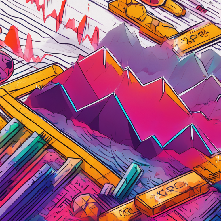 hand-drawn digital illustration of rising cryptocurrency charts with XRP highlighted, featuring intense colors and abstract shapes, Artstation HQ, digital art