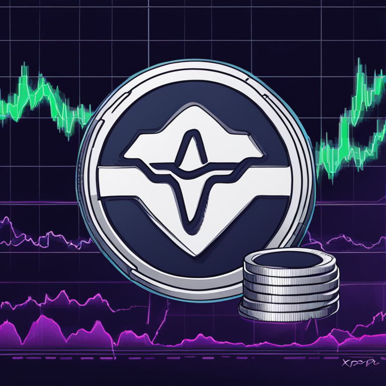 detailed hand-drawn digital illustration of XRP token soaring in value with charts depicting bullish trends, Artstation HQ, digital art