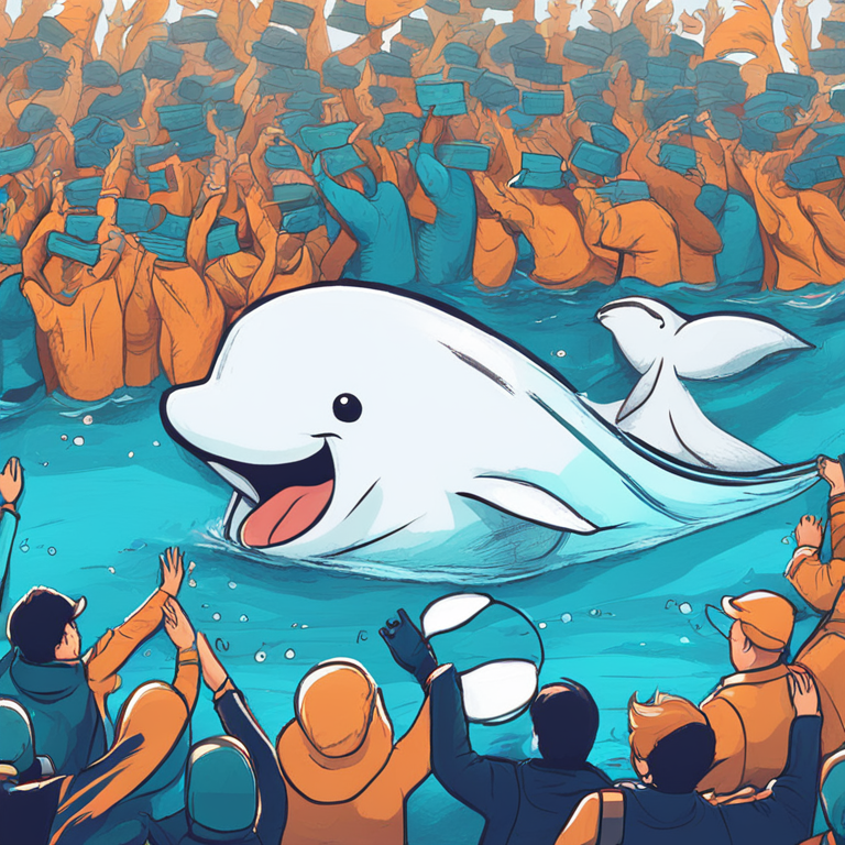 hand-drawn digital illustration of Bitcoin rally with happy whales, Artstation HQ, digital art, trending on Artstation