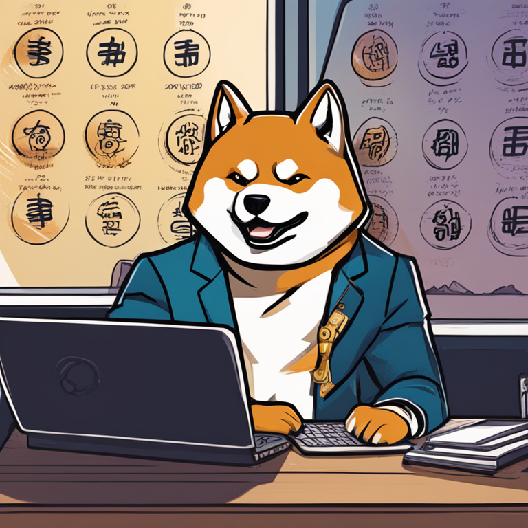 Illustration of Shiba Inu cryptocurrency team representative making a bullish statement, hand-drawn digital illustration, Artstation HQ, digital art