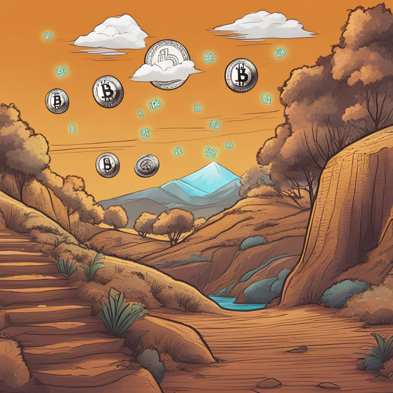 Illustration depicting stages of Bitcoin price surge leading to altcoin season, hand-drawn digital illustration, Artstation HQ, digital art