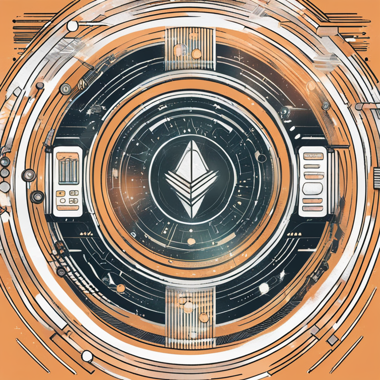 hand-drawn digital illustration of monetary funds in crypto space with abstract futuristic elements, Artstation HQ, digital art