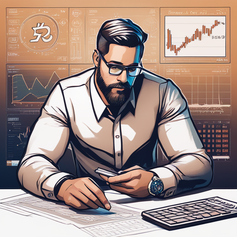 A detailed digital illustration of a financial advisor confidently discussing staking cryptocurrency tokens, surrounded by digital charts and graphs, hand-drawn, trending on Artstation