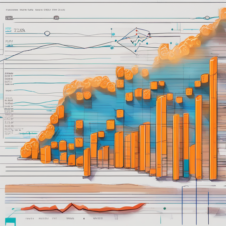 hand-drawn digital illustration, Artstation HQ, digital representation of analytical charts, cryptocurrency surge, vibrant design 