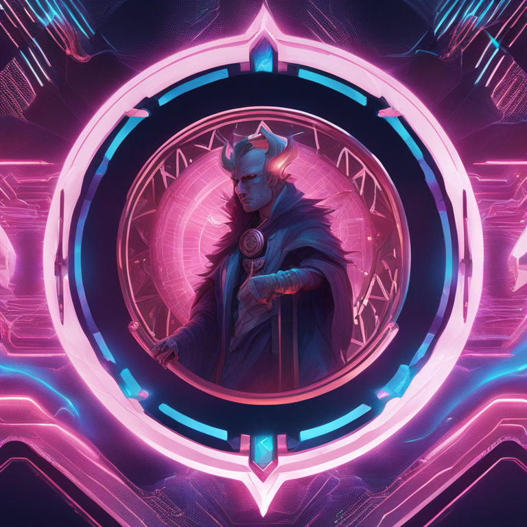 Abstract modern digital illustration of Floki cryptocurrency with Revolut logo integration, futuristic and vibrant Artstation HQ style, by artists Peter Mohrbacher and Donato Giancola, trending financial themes