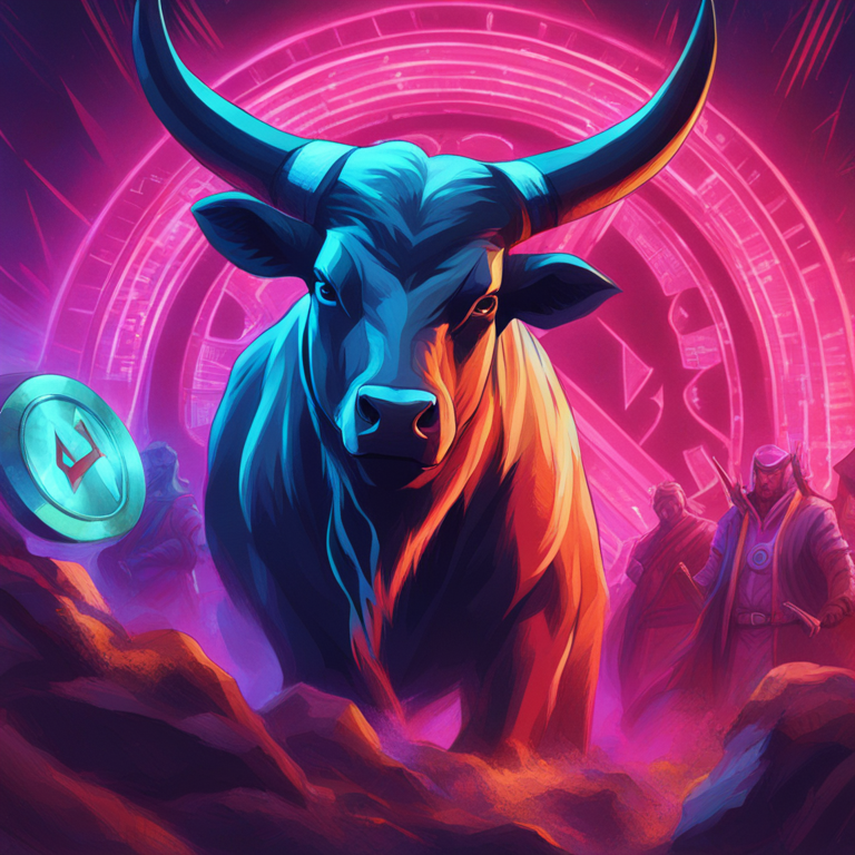 Hand-drawn digital illustration of a cryptocurrency bull market, vibrant colors, digital art in Artstation HQ style, depicting Floki coin with upward trend, modern and dynamic background, by Peter Mohrbacher and Donato Giancola, financial theme