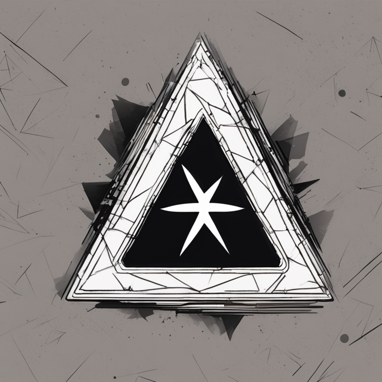 Hand-drawn digital illustration of XRP cryptocurrency logo breaking through a triangular pattern, Artstation HQ, digital art