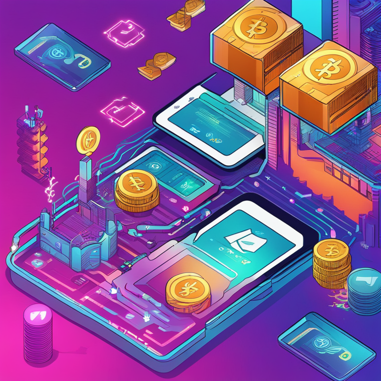 A hand-drawn digital illustration depicting a vibrant and dynamic cryptocurrency exchange platform, with various digital tokens floating against a futuristic backdrop, Artstation HQ, digital art