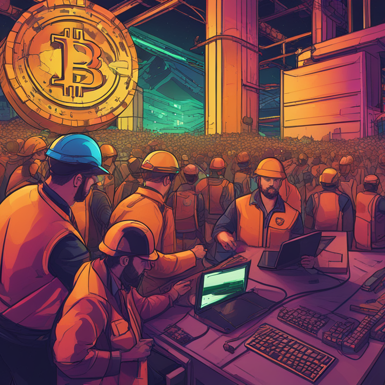 hand-drawn digital illustration of the Bitcoin Cash upgrade process, Artstation HQ, digital art, depicting miners and blockchain nodes interacting with dynamic blocksize adjustments, colorful visual elements highlighting technological innovation and smooth transitions