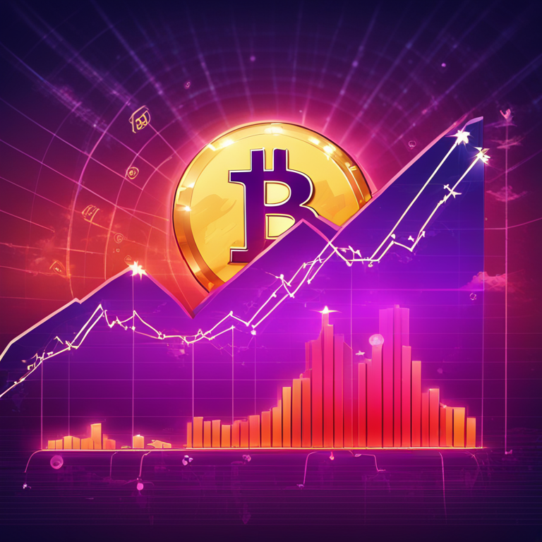 Hand-drawn digital illustration, Artstation HQ, of Bitcoin price chart showing an upward trend, with vibrant colors and detailed design, high-tech elements combined with soft lighting