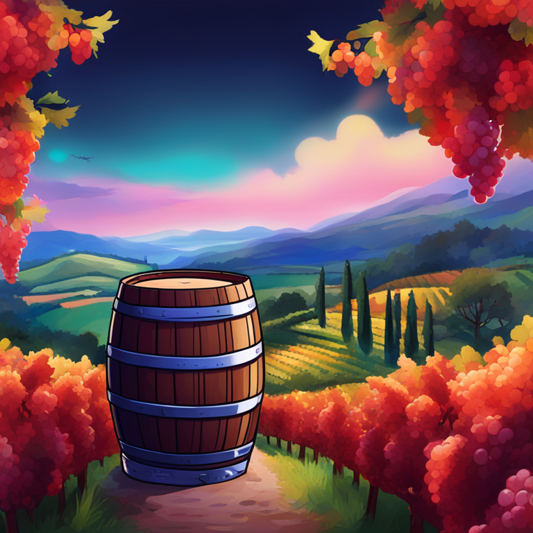 Cartoon digital illustration of Château d'Esclans wine barrel with a modern digital touch, blending the vineyard scene with blockchain elements, trending on Artstation, vibrant colors, hand-drawn, digital art