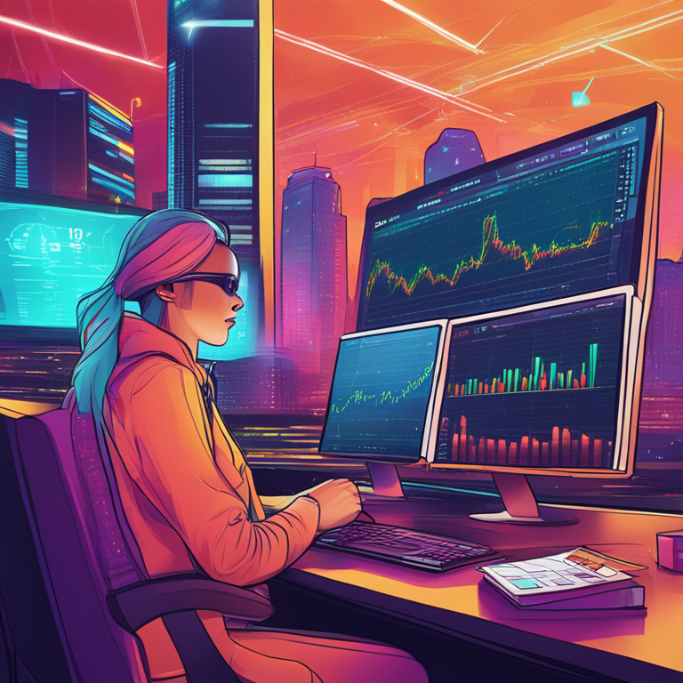 hand-drawn digital illustration, Artstation HQ, digital art, a sleek and futuristic depiction of the Optimism cryptocurrency against a backdrop of ascending and descending market graphs, vibrant colors, modern and detailed, trending on Artstation