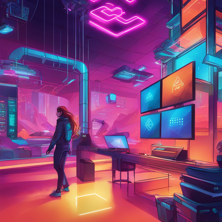 hand-drawn digital illustration, Artstation HQ, digital art, showcasing blockchain integration with vibrant colors and futuristic elements