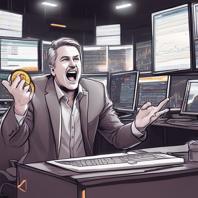 hand-drawn digital illustration, Artstation HQ, Michael Saylor reacting to Bitcoin price increase, digital art