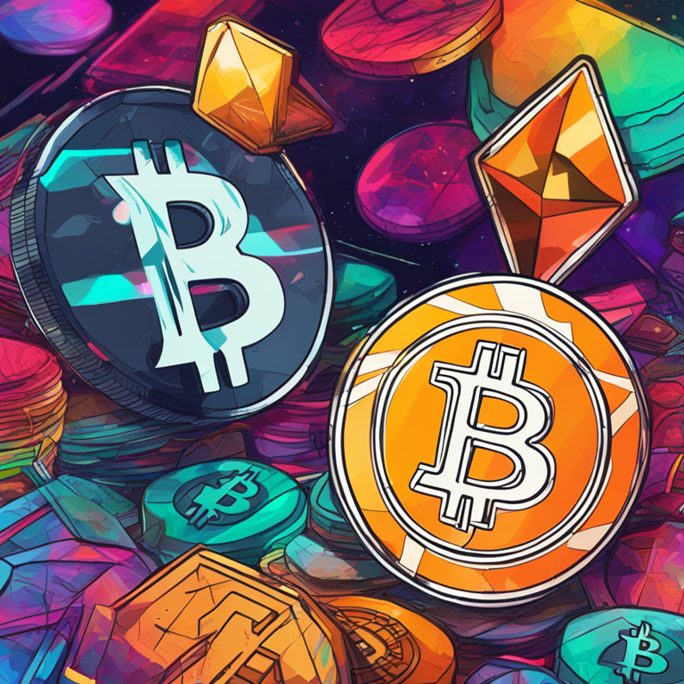 hand-drawn digital illustration of two cryptocurrencies, with digital art elements, Artstation HQ, vibrant colors, abstract style, depicting BNB and Solana, digital assets trending on crypto markets