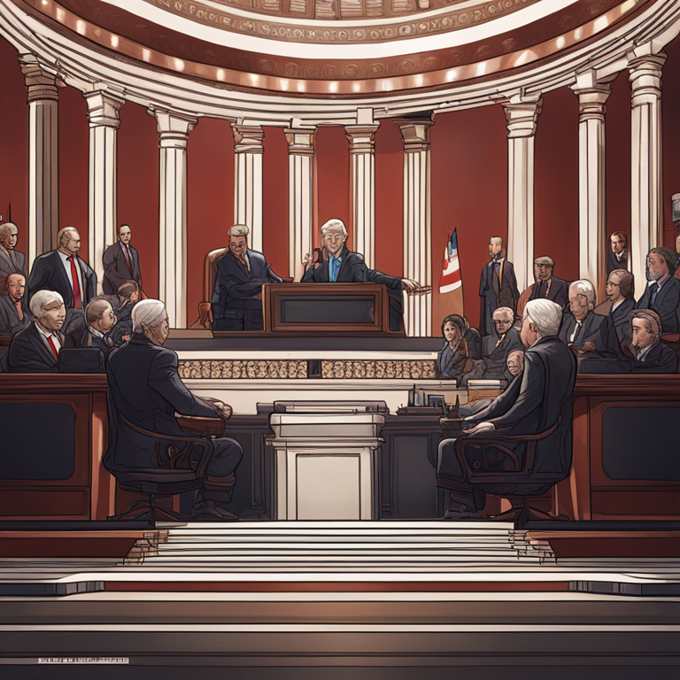 A digital illustration depicting the balance of power at the Senate, highlighting the importance of legislation and debate, hand-drawn digital illustration, Artstation HQ, digital art