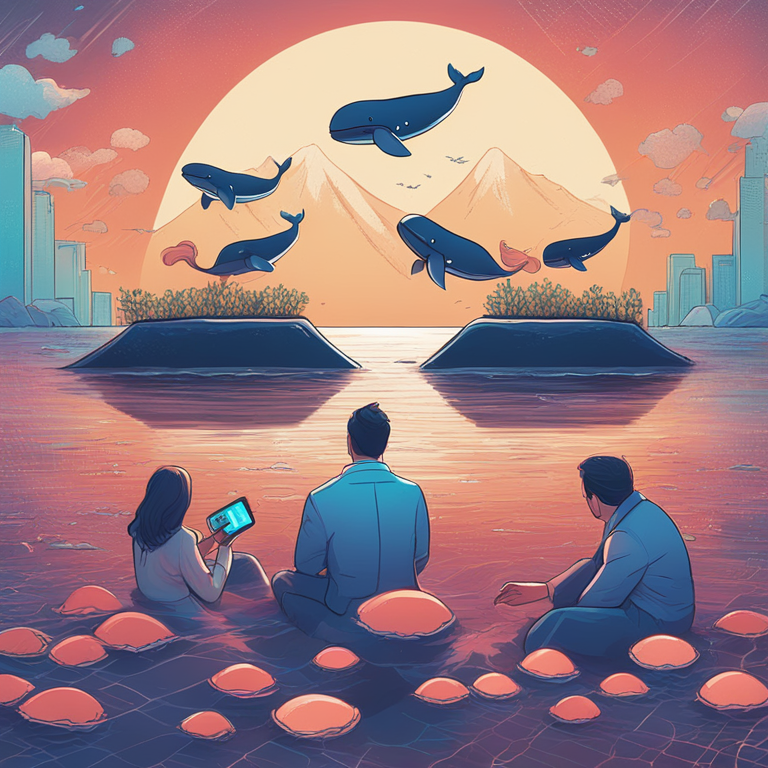 Stylized digital illustration of whales accumulating XRP in the cryptocurrency market, Artstation HQ, digital art, trending magazine style