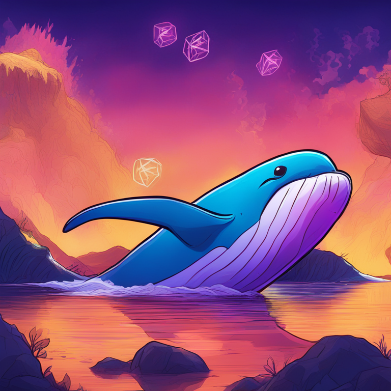 Digital illustration of cryptocurrency whales, focusing on XRP, hand-drawn style, Artstation HQ, vibrant colors, digital art