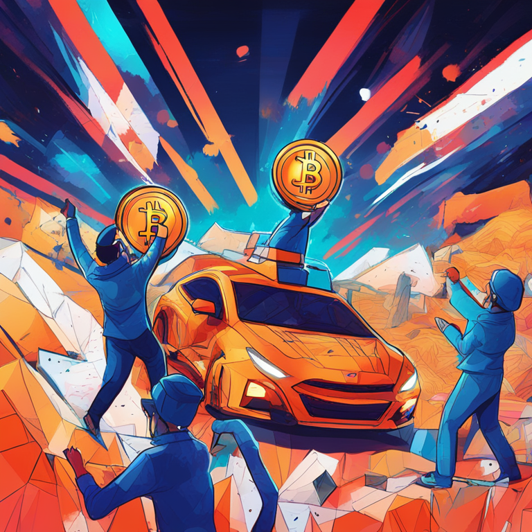 hand-drawn digital illustration, Artstation HQ, digital art, abstract representation of Bitcoin and the U.S. economy, dynamic charts, excited people, modern and vibrant colors, futuristic elements.