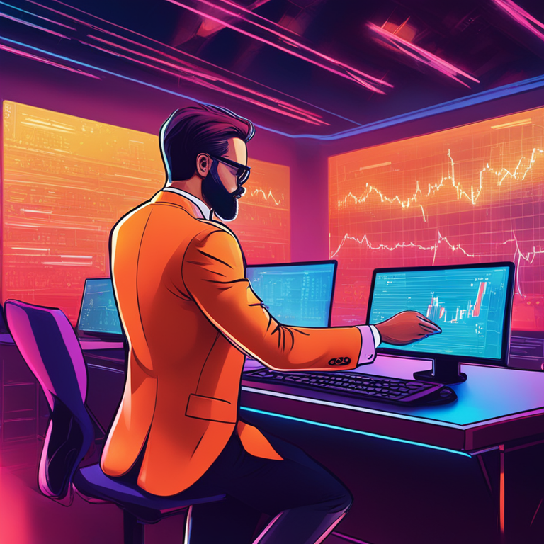 Hand-drawn digital illustration, Artstation HQ, showing a CEO's visionary outlook towards blockchain technology, vibrant colors, high-tech atmosphere, digital art, sleek design, trending on Artstation, concept of financial evolution