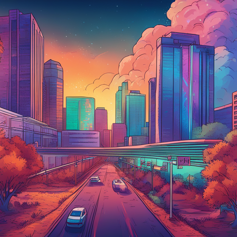 Hand-drawn digital illustration showcasing Oklahoma's modern approach to cryptocurrency, detailed, vibrant colors, Artstation HQ, digital art style